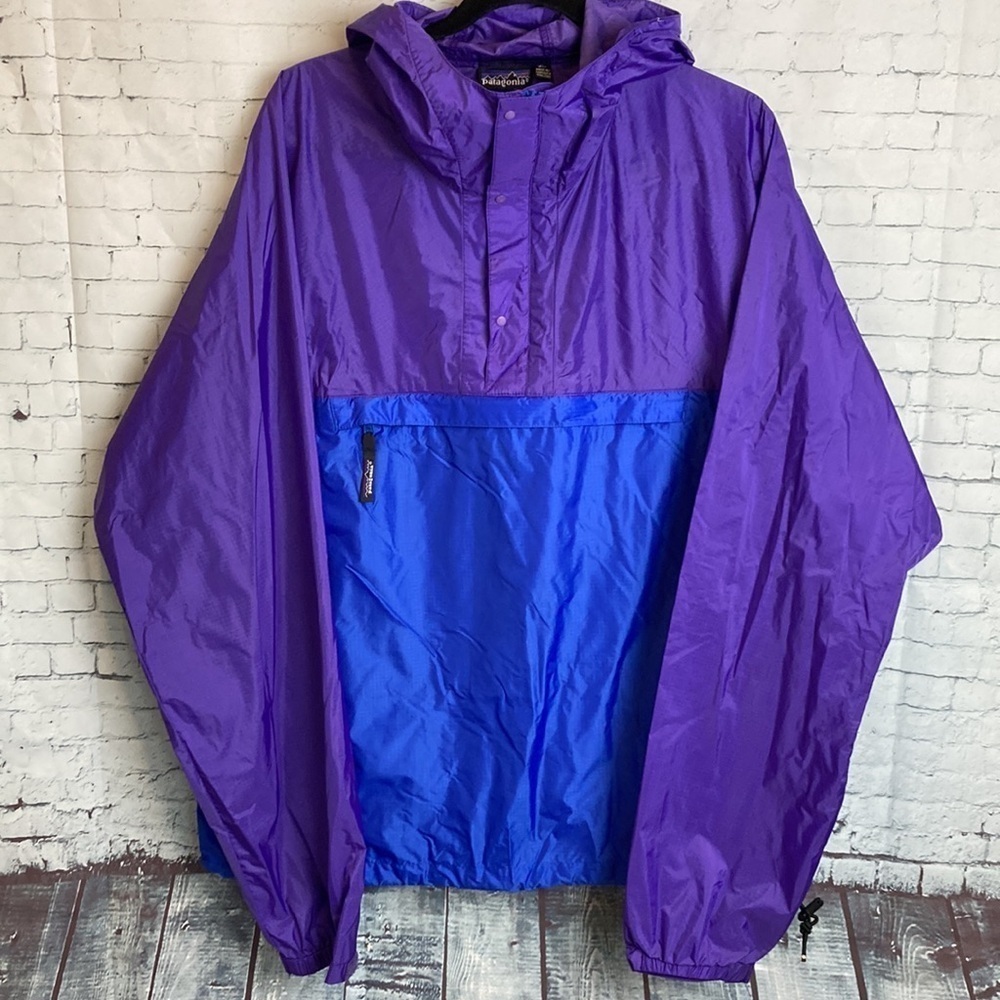 Patagonia Vintage 80s Two Tone Windbreaker Jacket Sz XL Blue Purple 90’s 1/4 Zip